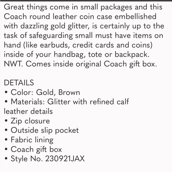 Coach Wizard of Oz NWT round gold glitter coin purse bag charm key fob - Picture 14 of 15